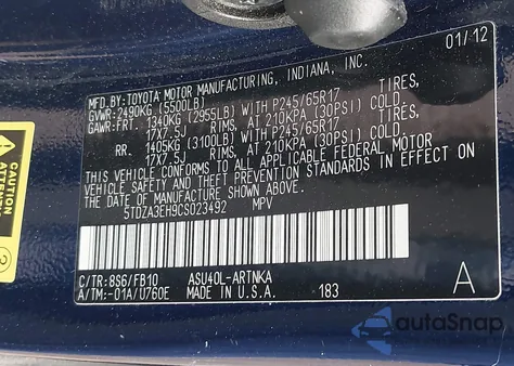 2012 Toyota Highlander from USA, damaged, VIN 5TDZA3EH9CS023492